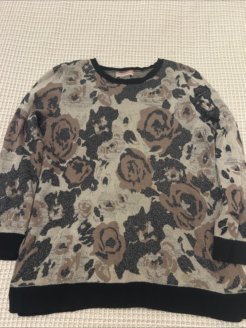 Floral Crewneck Sweater in Black & Brown